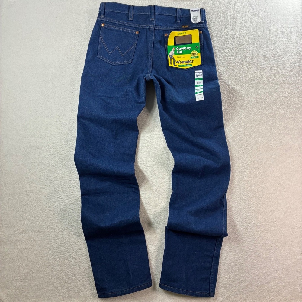 Wrangler Cowboy Cut Slim Fit Jeans Mens 33x38 Blue Dark Wash Western 936PWD NWT
